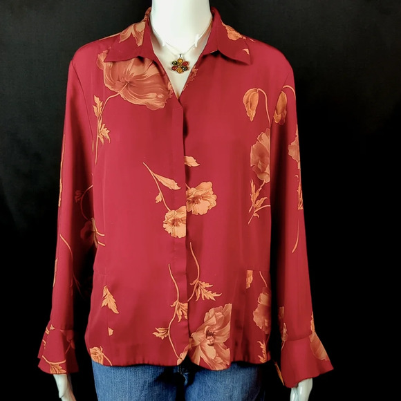 Norton McNaughton sz XL Button Down Long Sleeve Vintage Floral Blouse - Picture 1 of 5